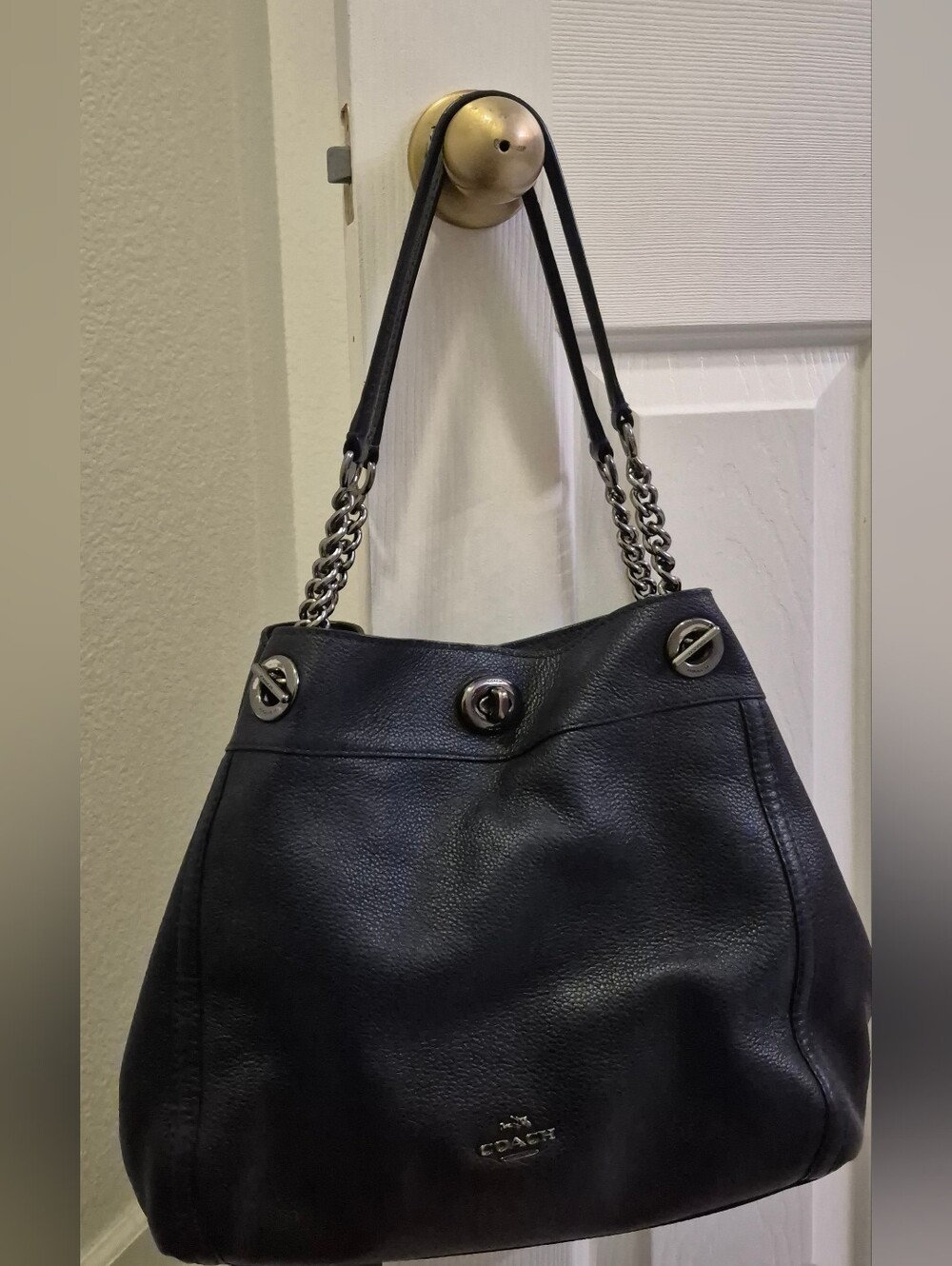 Black Leather Chain-Handle Shoulder Bag